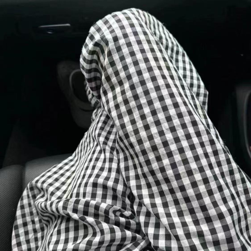 Pantaloni pentru femei în stil japonez, în carouri albastre, material ușor de vară, croială dreaptă