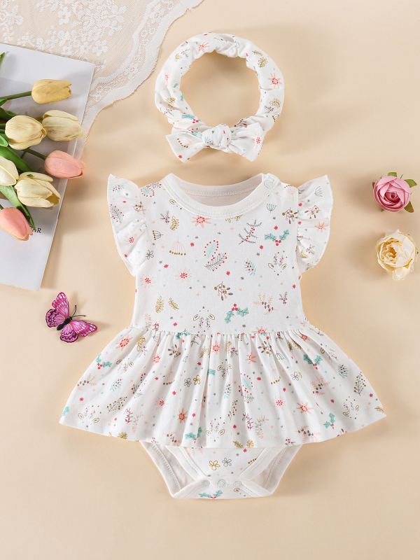 Ρομπέρ από βαμβάκι με εκτύπωση κεράσια για μωρά κορίτσια, 0–1 ετών, καλοκαιρινά κοντομάνικα, γλυκό σετ δύο τεμαχίων σε στυλ φορεματάκι