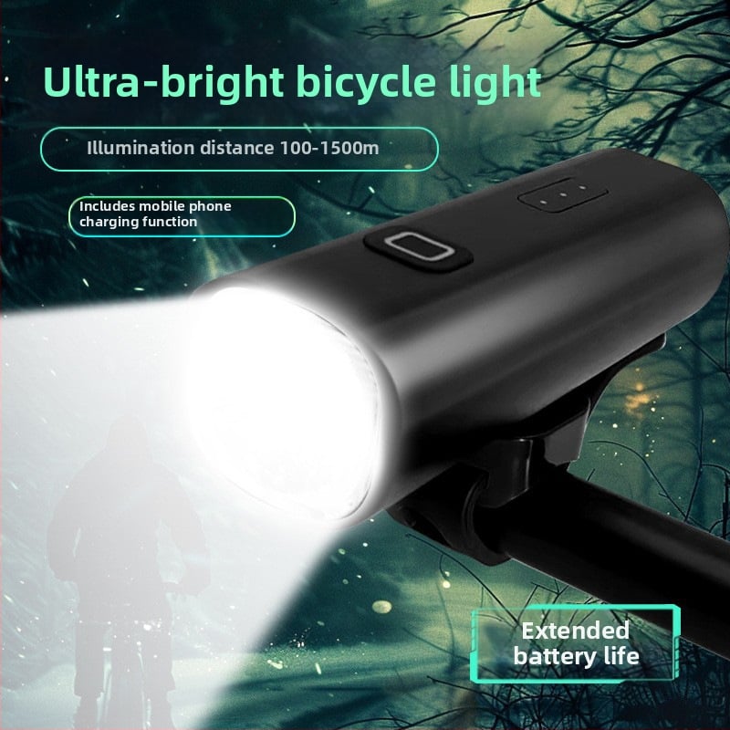 Hliníkový predný svetlomet na bicykel s vysokou svietivosťou, USB rýchlonabíjanie a nabíjanie telefónu pre nočné jazdy