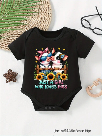 Overal pre bábätká s roztomilým tlačeným motívom písmen a karikatúr, krátke rukávy, unisex, 100% polyester
