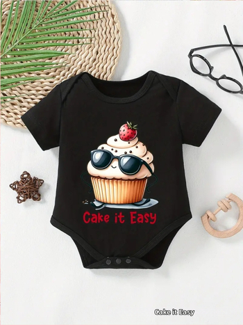 Overal pre bábätká s roztomilým tlačeným motívom písmen a karikatúr, krátke rukávy, unisex, 100% polyester