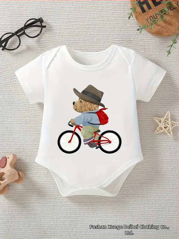 Detský overal s krátkymi rukávmi na jar/leto, s potlačou karikatúr, unisex, 0–12 mesiacov