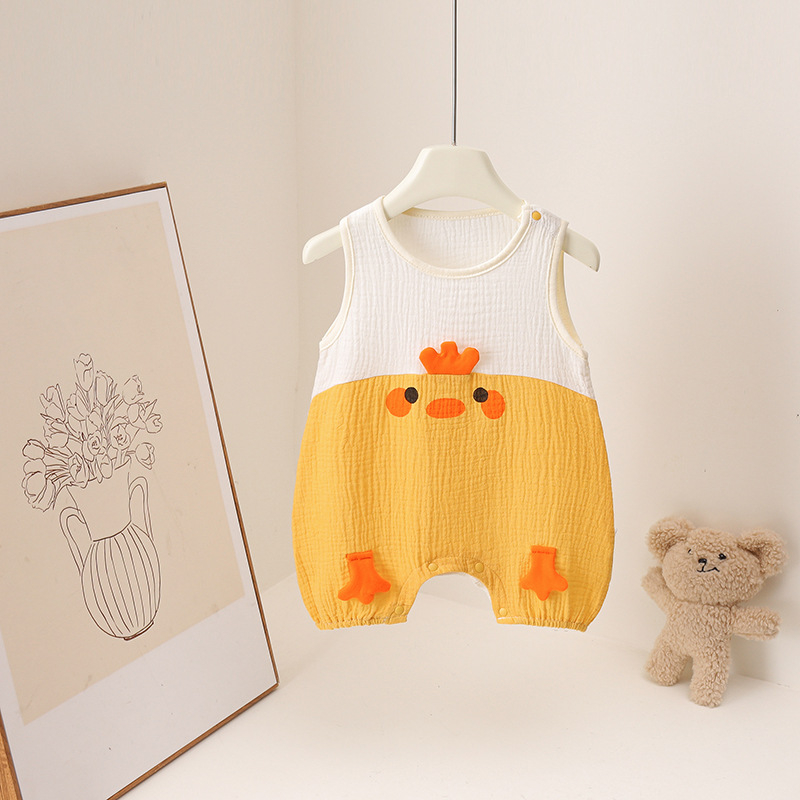 Salopetă de vară pentru bebeluți, cu imprimeu broască, unisex, 100% bumbac, fără mâneci, 0–12 luni, până la 80 cm