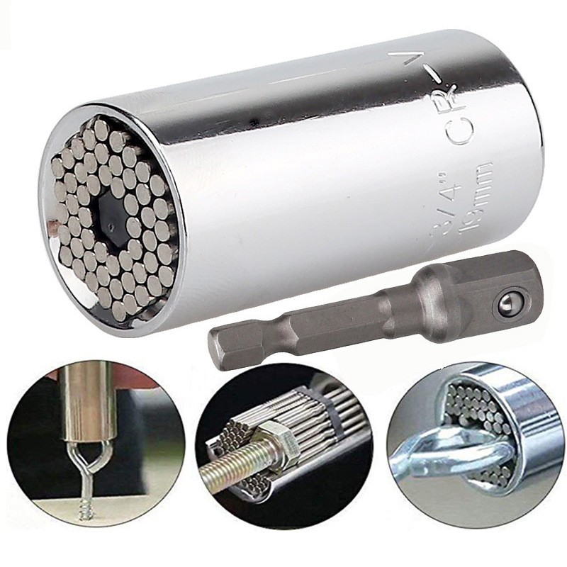 Kromirani univerzalni socket ključ, krom-vanadij čelik, metrički i inčni, 7–19 mm