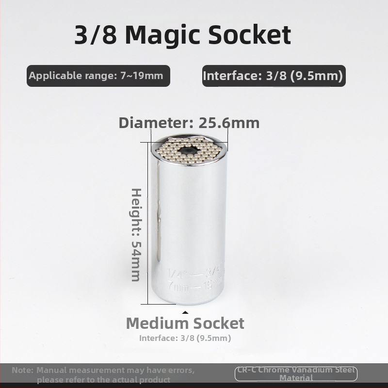 Kromirani univerzalni socket ključ, krom-vanadij čelik, metrički i inčni, 7–19 mm
