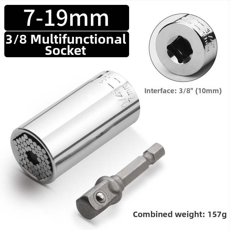 Kromirani univerzalni socket ključ, krom-vanadij čelik, metrički i inčni, 7–19 mm