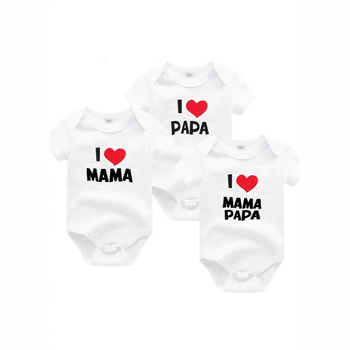 Salopetă pentru nou-născuți din bumbac 100% cu imprimeu, Clasa A, unisex, mâneci scurte, model potrivire părinte-copil cu inimă