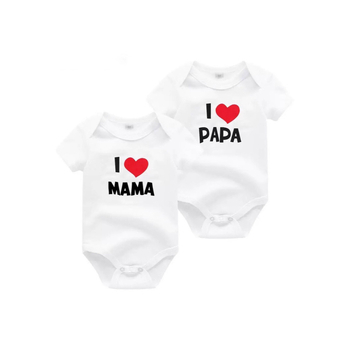 Salopetă pentru nou-născuți din bumbac 100% cu imprimeu, Clasa A, unisex, mâneci scurte, model potrivire părinte-copil cu inimă