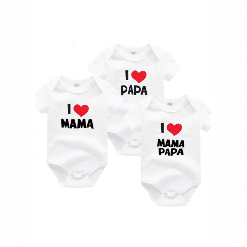 Salopetă pentru nou-născuți din bumbac 100% cu imprimeu, Clasa A, unisex, mâneci scurte, model potrivire părinte-copil cu inimă