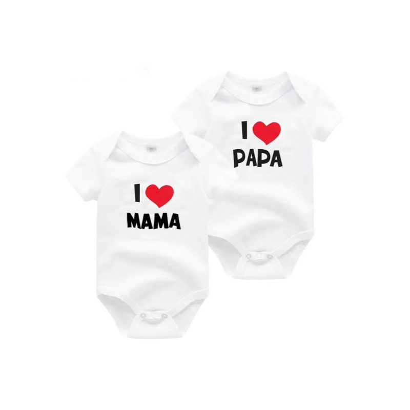 Salopetă pentru nou-născuți din bumbac 100% cu imprimeu, Clasa A, unisex, mâneci scurte, model potrivire părinte-copil cu inimă