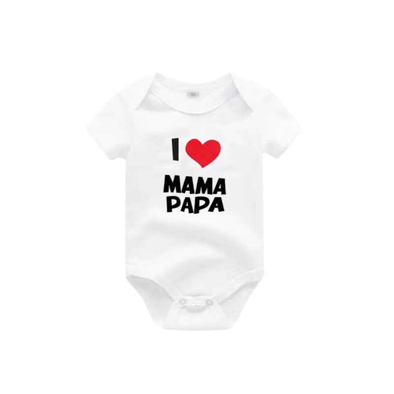 Salopetă pentru nou-născuți din bumbac 100% cu imprimeu, Clasa A, unisex, mâneci scurte, model potrivire părinte-copil cu inimă