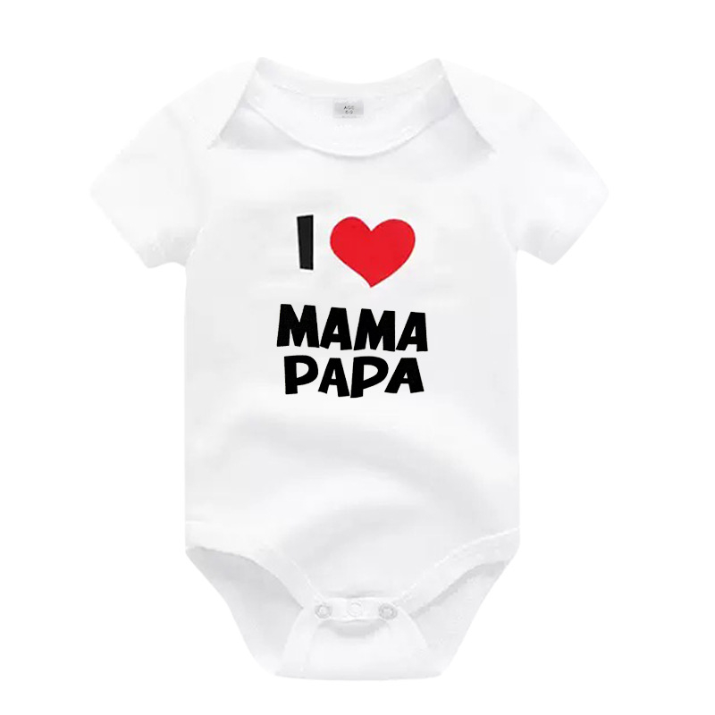 Salopetă pentru nou-născuți din bumbac 100% cu imprimeu, Clasa A, unisex, mâneci scurte, model potrivire părinte-copil cu inimă