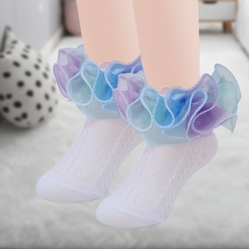 Detské ponožky s dúhovou krajkou, bavlnené krátke ponožky pre deti, priedušné a odvádzajúce pot