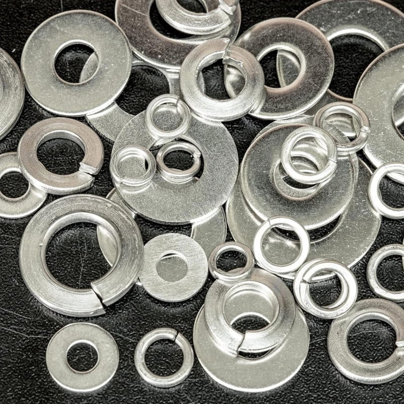 Set de 350 șaibe din oțel inoxidabil: șaibe plate și elicoidale, în cutie, standarde americane și britanice, metal