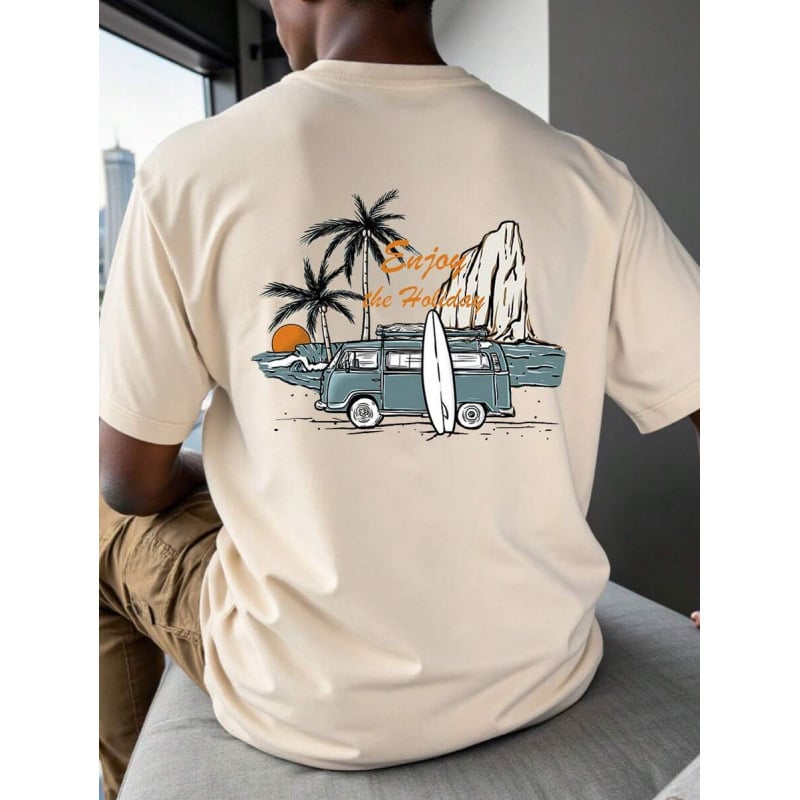 Ανδρικό κοντομάνικο T‑shirt από 100% βαμβάκι, καλοκαιρινό casual με στρογγυλό λαιμό, άνετη γραμμή, μονόχρωμο.