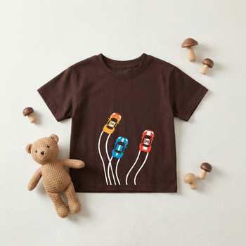 Παιδικό βαμβακερό T‑shirt με εκτύπωση αυτοκινήτου, στρογγυλή λαιμόκοψη, κοντά μανίκια, καλοκαίρι 2026
