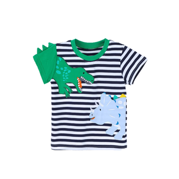 Παιδικό βαμβακερό κοντομάνικο T‑shirt με στρογγυλή λαιμόκοψη, κέντημα δεινοσαύρου, για αγόρια, καλοκαίρι 2026