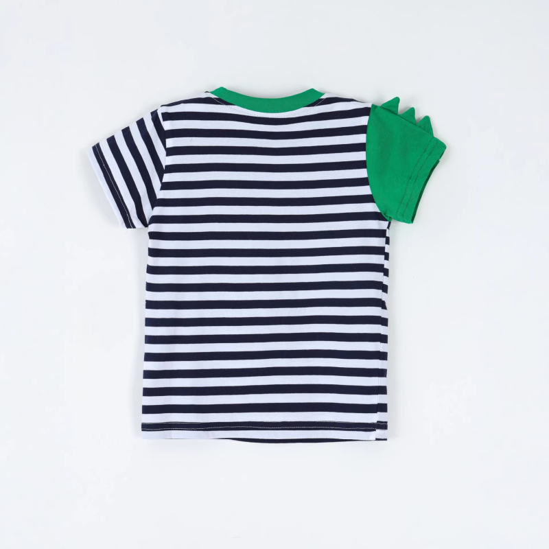 Παιδικό βαμβακερό κοντομάνικο T‑shirt με στρογγυλή λαιμόκοψη, κέντημα δεινοσαύρου, για αγόρια, καλοκαίρι 2026