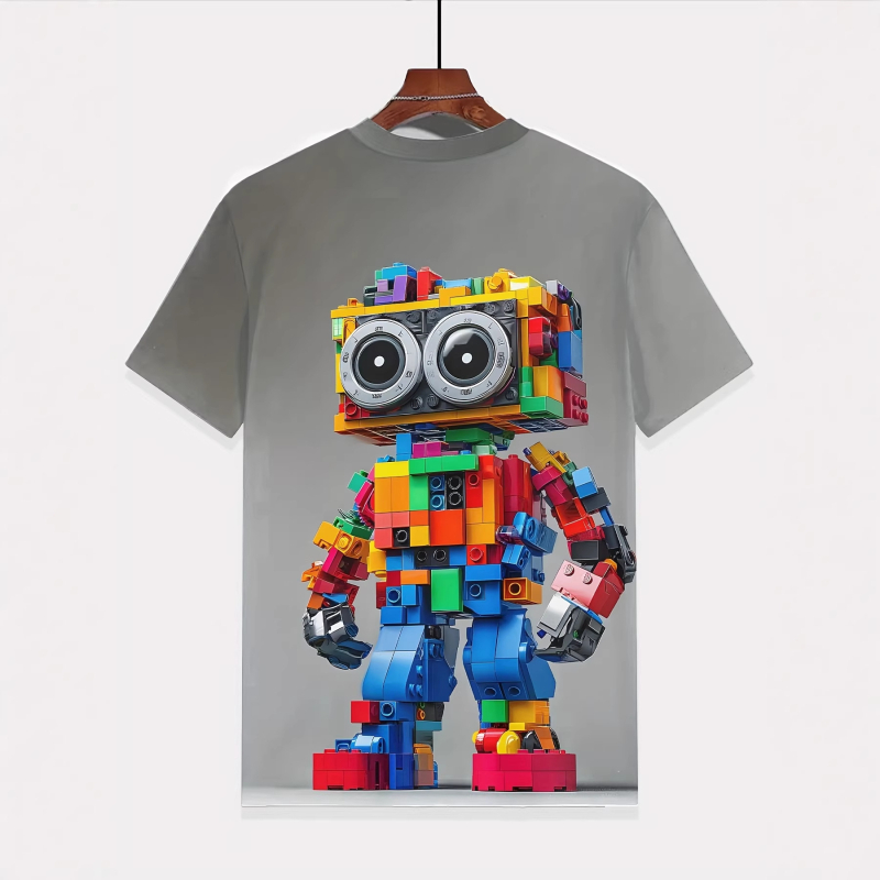 Tricou copii cu imprimare 3D digitală a robotului din blocuri de construcție, mânecă scurtă