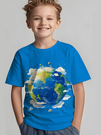 Παιδικό T‑shirt με 3D ψηφιακή εκτύπωση, στρογγυλός λαιμός, κοντά μανίκια, καλοκαίρι