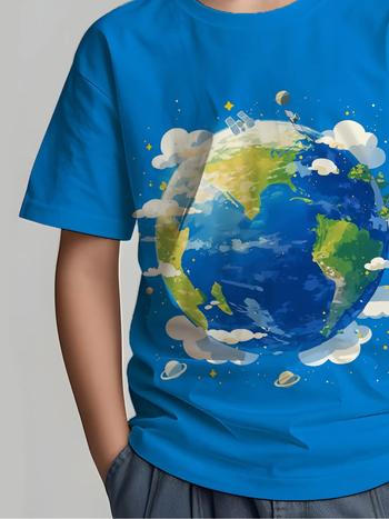 Παιδικό T‑shirt με 3D ψηφιακή εκτύπωση, στρογγυλός λαιμός, κοντά μανίκια, καλοκαίρι