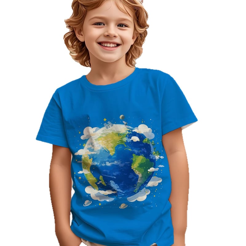 Παιδικό T‑shirt με 3D ψηφιακή εκτύπωση, στρογγυλός λαιμός, κοντά μανίκια, καλοκαίρι