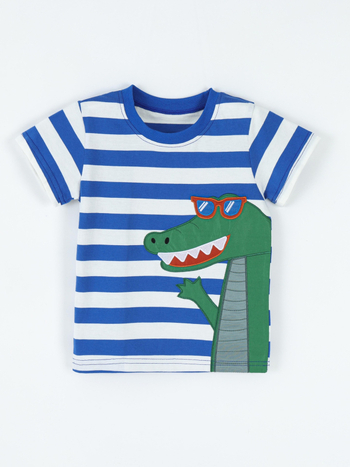 Παιδικό καλοκαιρινό κοντομάνικο T‑shirt με κέντημα κροκοειδούς, στρογγυλός λαιμός, δυτικό στυλ