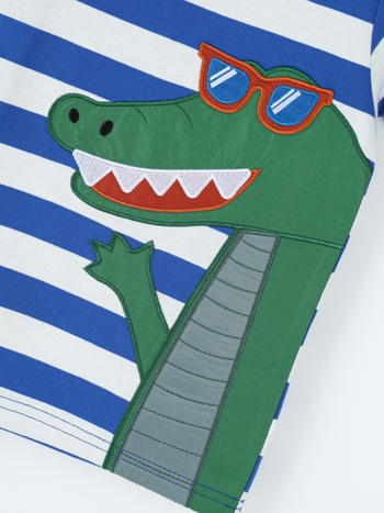Παιδικό καλοκαιρινό κοντομάνικο T‑shirt με κέντημα κροκοειδούς, στρογγυλός λαιμός, δυτικό στυλ