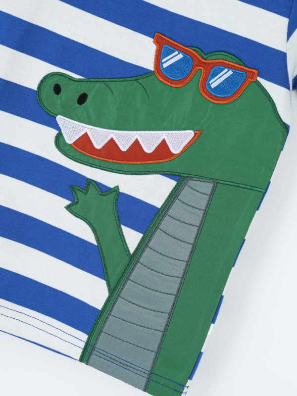 Παιδικό καλοκαιρινό κοντομάνικο T‑shirt με κέντημα κροκοειδούς, στρογγυλός λαιμός, δυτικό στυλ
