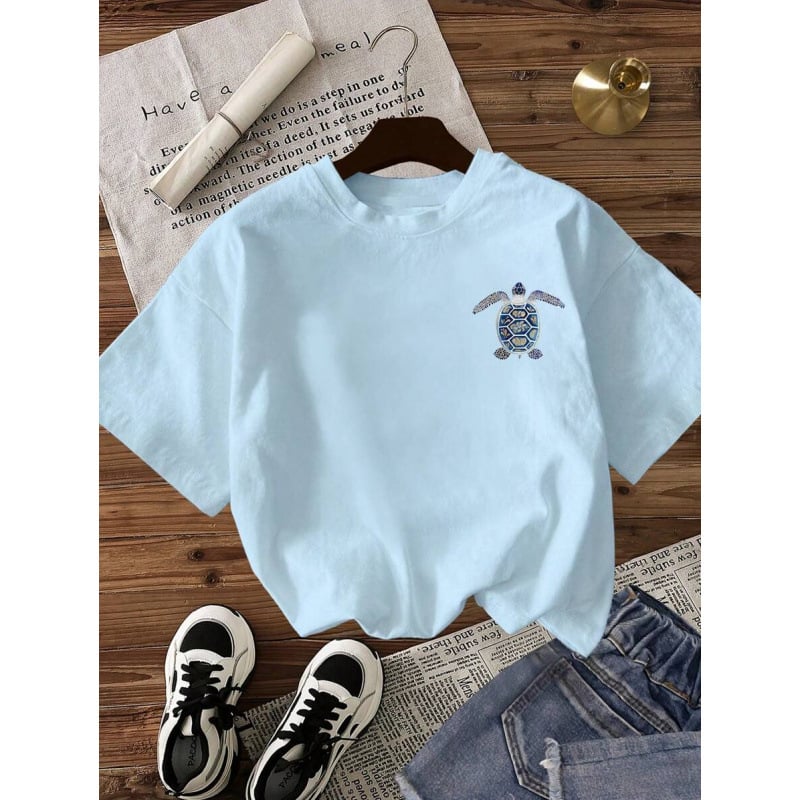 Tricou din bumbac cu mâneci scurte, imprimeu minimalist, ținută zilnică casual pentru femei, mai multe modele