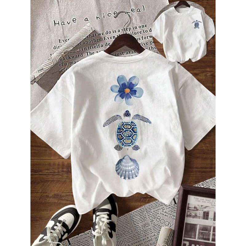 Tricou din bumbac cu mâneci scurte, imprimeu minimalist, ținută zilnică casual pentru femei, mai multe modele