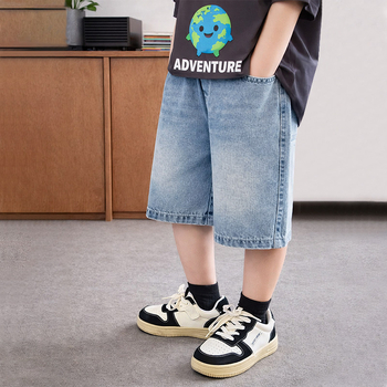 Αγόρια, λεπτά denim σορτς για το καλοκαίρι, μέχρι το γόνατο, μονόχρωμα, 2026 νέο μοντέλο, στυλάτα και μοντέρνα