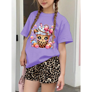 Κορίτσια Καλοκαιρινό T-shirt με Γραφικό Σχέδιο Pearl Milk Tea