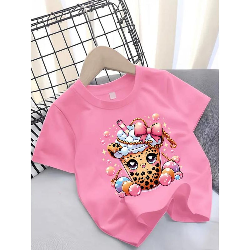 Κορίτσια Καλοκαιρινό T-shirt με Γραφικό Σχέδιο Pearl Milk Tea