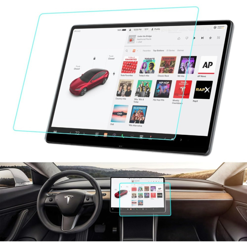 Tesla Model 3 középkonzol kijelzővédő fólia Y/X/S kijelzőkre – ujjlenyomat-mentes és tükröződésmentes