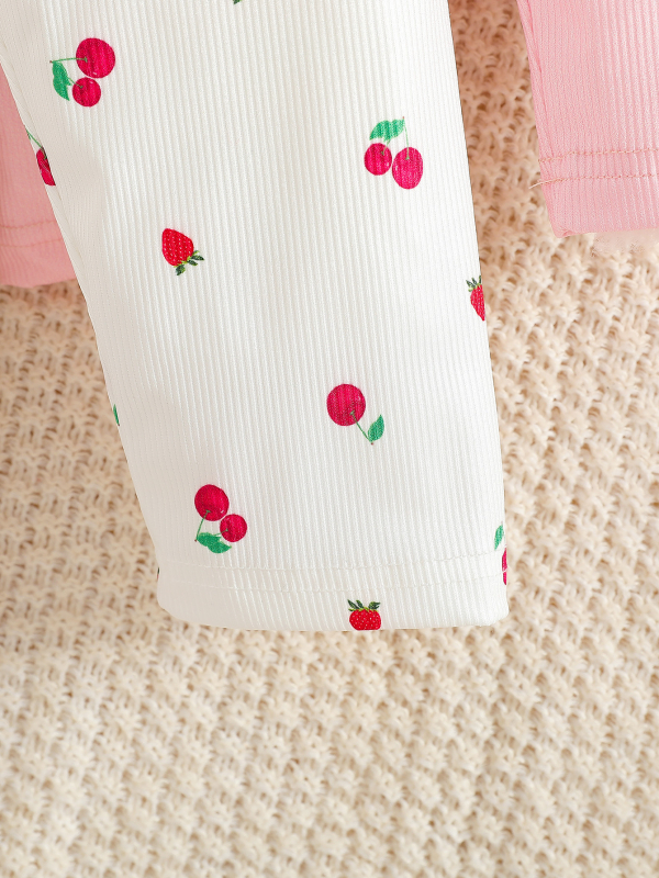 Σετ ελαφριών παντελόνων για μωρά κορίτσια, ροζ σχέδιο κερασιάς, καλοκαιρινό πολυεστέρας