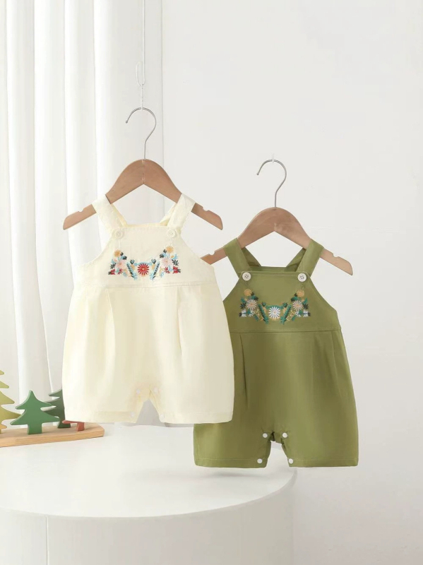 Salopetă cu bretele pentru fetițe, din bumbac, vară, broderie etnică în stil coreean, croială lejeră