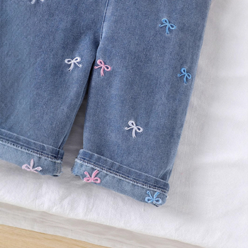 Set din două piese pentru fetițe: tricou uni din bumbac și salopetă din denim, vară pentru copii 1–3 ani (80–100 cm), 90% bumbac