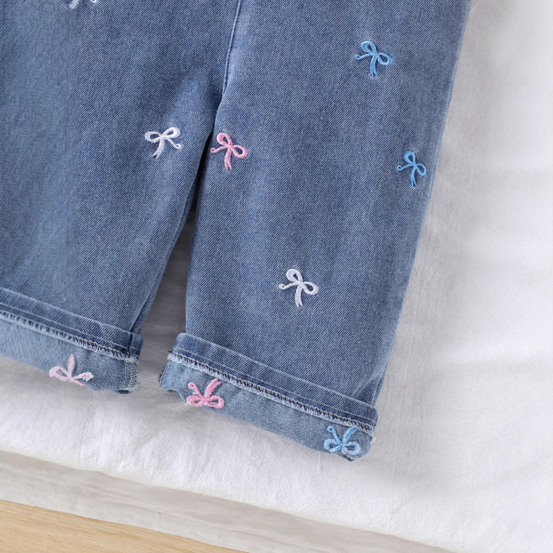 Set din două piese pentru fetițe: tricou uni din bumbac și salopetă din denim, vară pentru copii 1–3 ani (80–100 cm), 90% bumbac