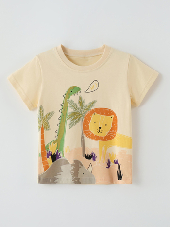 Παιδικό κοντομάνικο T‑shirt με στρογγυλό λαιμό, χαριτωμένο σχέδιο με κινούμενα σχέδια