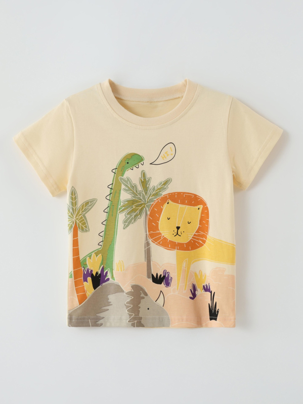 Παιδικό κοντομάνικο T‑shirt με στρογγυλό λαιμό, χαριτωμένο σχέδιο με κινούμενα σχέδια