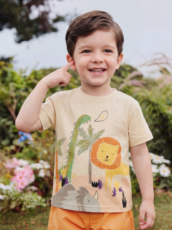 Παιδικό κοντομάνικο T‑shirt με στρογγυλό λαιμό, χαριτωμένο σχέδιο με κινούμενα σχέδια