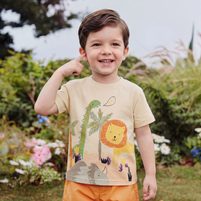 Παιδικό κοντομάνικο T‑shirt με στρογγυλό λαιμό, χαριτωμένο σχέδιο με κινούμενα σχέδια