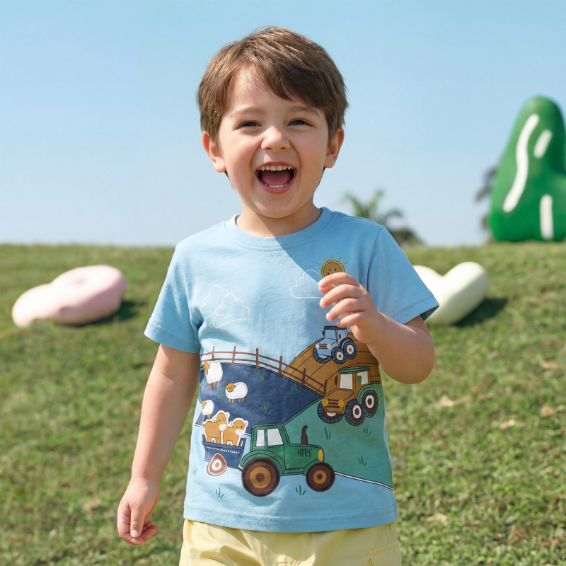 Παιδικό κοντομάνικο T‑shirt με στρογγυλό λαιμό, χαριτωμένο σχέδιο με κινούμενα σχέδια