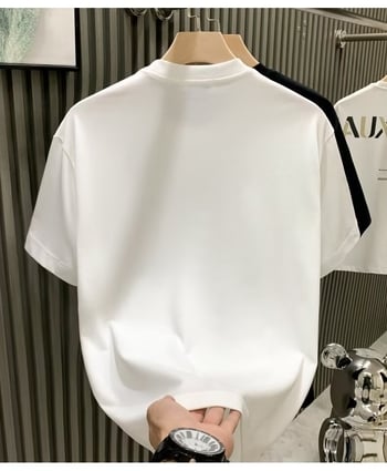 Stil matur și sofisticat, tricou cu mânecă scurtă cu cer înstelat și cristale, croială lejeră, ușor modern, top bărbătesc, 2024