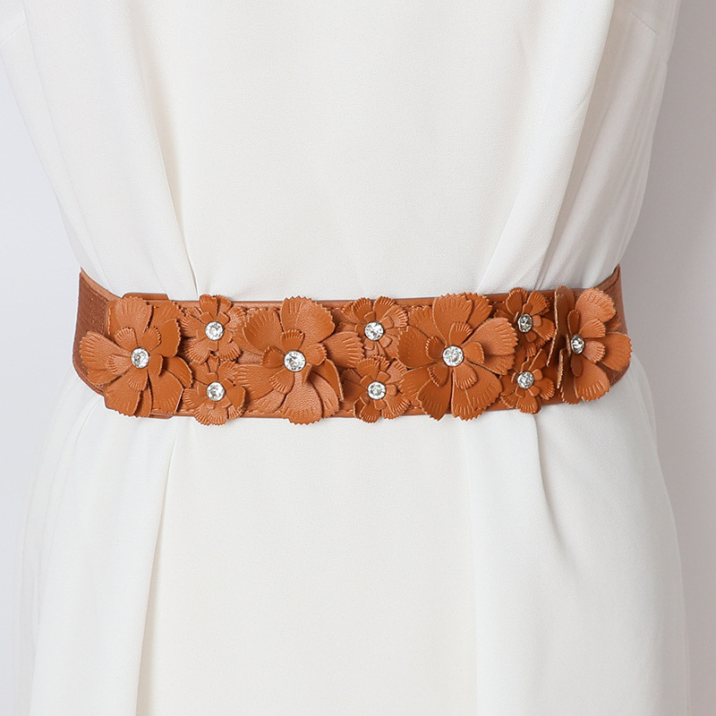 Curea subțire pentru femei cu cristale în stil coreean, curea elastică universală, accesoriu la modă pentru o rochie drăguță de vară cu o floare mică