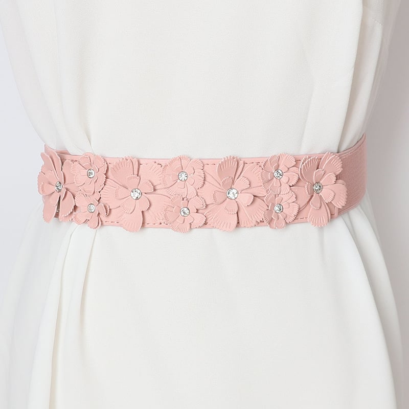 Curea subțire pentru femei cu cristale în stil coreean, curea elastică universală, accesoriu la modă pentru o rochie drăguță de vară cu o floare mică