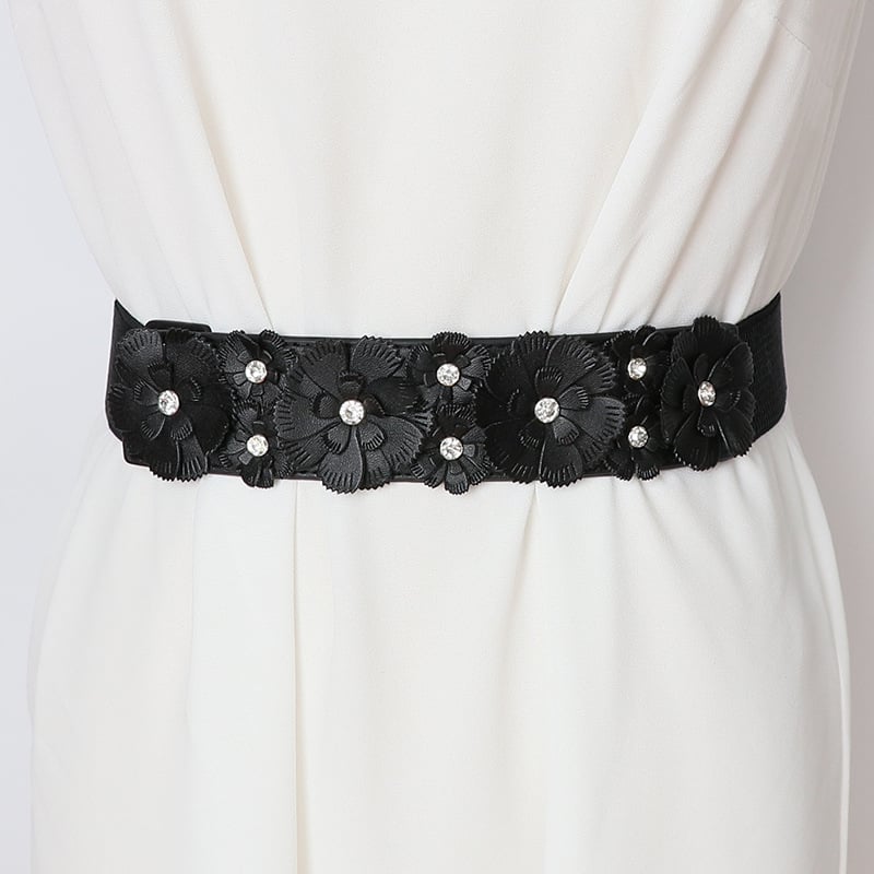 Curea subțire pentru femei cu cristale în stil coreean, curea elastică universală, accesoriu la modă pentru o rochie drăguță de vară cu o floare mică