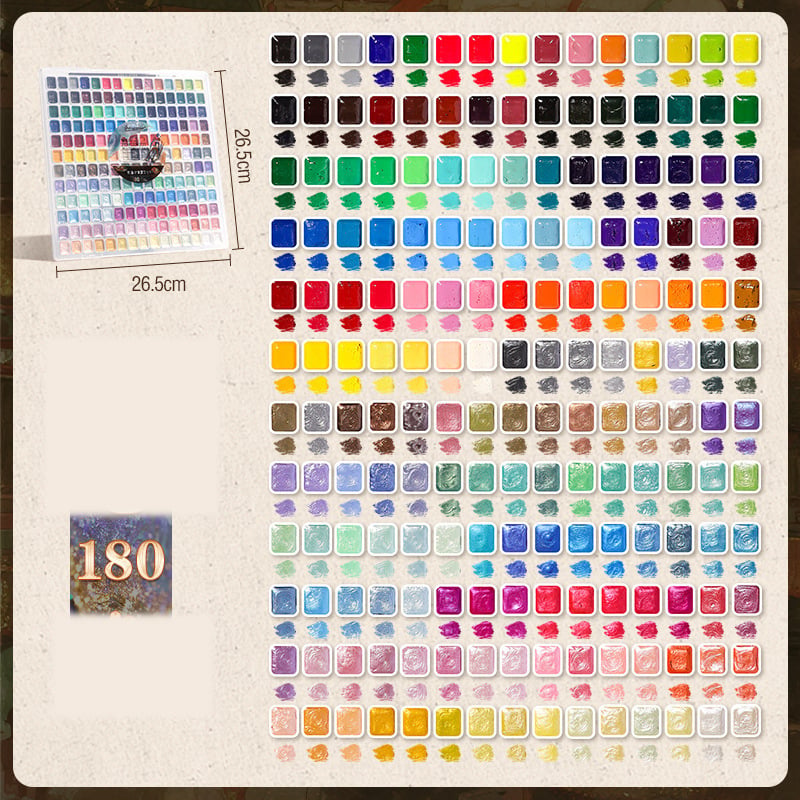 Acuarelă perlată, acuarelă solidă în 180 de culori, pigment Dunhuang cu brocart în 24 de culori, pudră de aur, special pentru studenții chinezi de pictură și artă