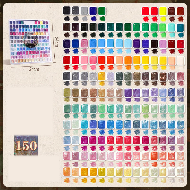Acuarelă perlată, acuarelă solidă în 180 de culori, pigment Dunhuang cu brocart în 24 de culori, pudră de aur, special pentru studenții chinezi de pictură și artă